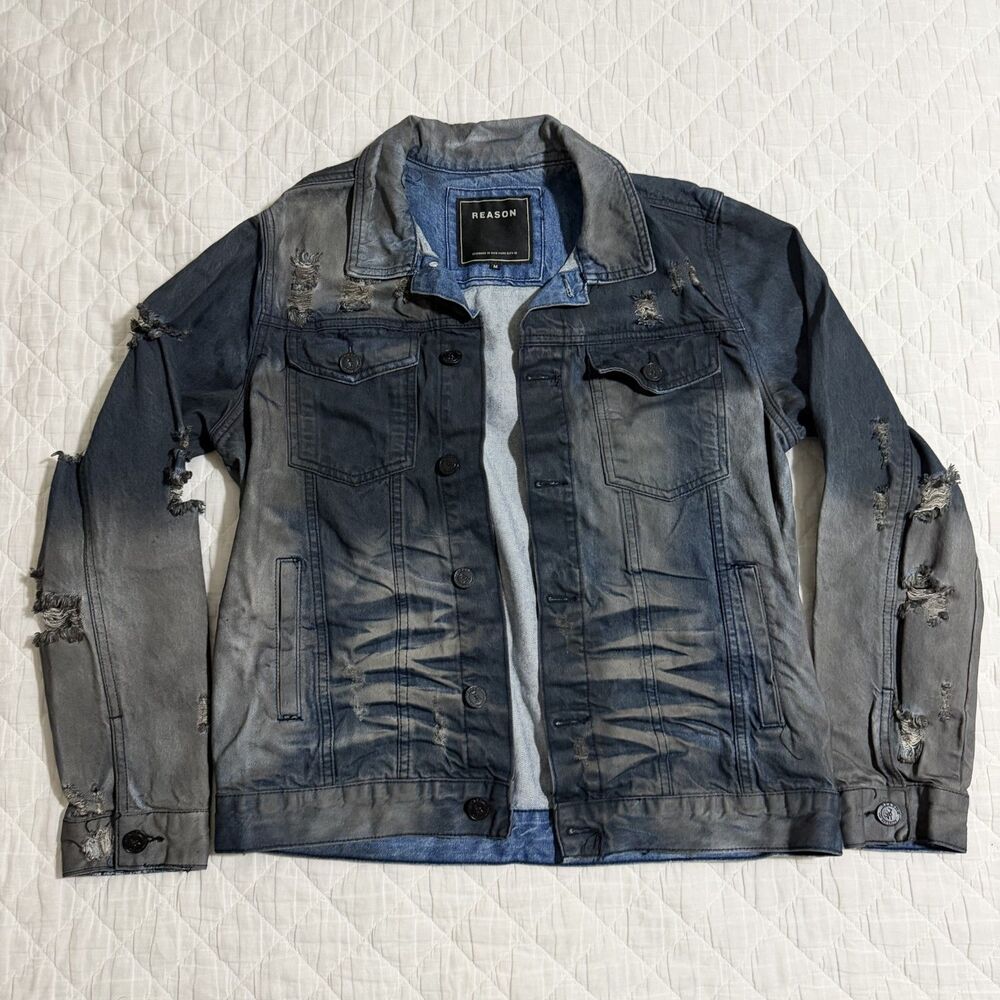 Vintage Reason M Distressed Denim Jacket Y2K Streetwear Jean Jacket